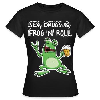 Sex, drogues et Frog N’Roll - T-shirt Femme - noir - Devant - AI Model Female 172 dark (172cm)