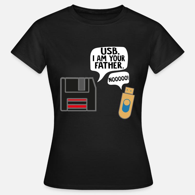 Programmer computer scientist Nerd father Floppy USB - Women's T-Shirt - black