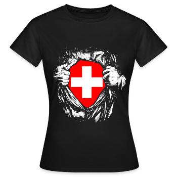 Switzerland Superhero Hero Swiss Cross - Women's T-Shirt - black - Front - AI Model Female 172 dark (172cm)
