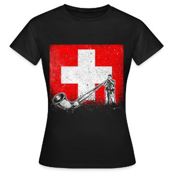 Schweiz Schweizer Alphorn Musik - Frauen T-Shirt - Schwarz - Vorne - AI Model Female 172 dark (172cm)