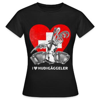 Schweiz Ländler Schlager Volksmusik Hudigäggeler - Frauen T-Shirt - Schwarz - Vorne - AI Model Female 172 dark (172cm)