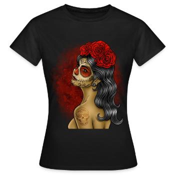 Dia de los Muertos Girl Skull Roses Skull - Women's T-Shirt - black - Front - AI Model Female 172 dark (172cm)
