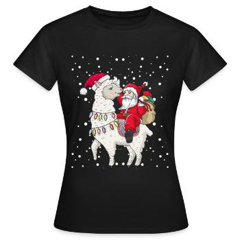 Santa reitet Lama Alpaka Ugly Christmas - Frauen T-Shirt - Schwarz - Vorne - AI Model Female 172 dark (172cm)
