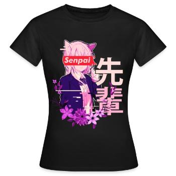 Anime Manga Senpai Schulmädchen Zensur - Frauen T-Shirt - Schwarz - Vorne - AI Model Female 172 dark (172cm)