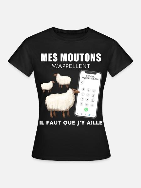 Moutons humour cadeau métier éleveur de berger - T-shirt Femme - noir
