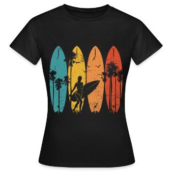 Surfer Girl Beach Palm Trees - Women's T-Shirt - black - Front - AI Model Female 172 dark (172cm)