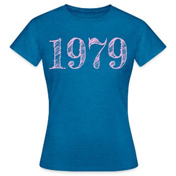 1979 Jahrgang Baujahr Geburtstag Glückwunsch - Frauen T-Shirt - Antikblaues Saphir meliert - Vorne - AI Model Female 172 dark (172cm)