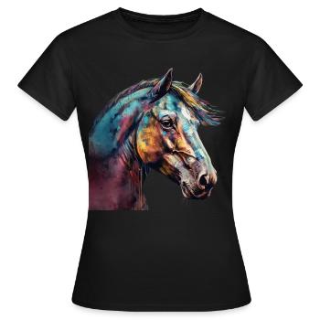Idée passion chevaux cavalière aquarelle splash - T-shirt Femme - noir - Devant - AI Model Female 172 dark (172cm)