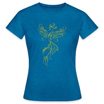 Phoenix legendärer Feuervogel "minimalistische Linie" - Frauen T-Shirt - Antikblaues Saphir meliert - Vorne - AI Model Female 172 dark (172cm)