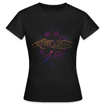 Hand-in-Hand-Raum / Skelettsterne - Frauen T-Shirt - Schwarz - Vorne - AI Model Female 172 dark (172cm)