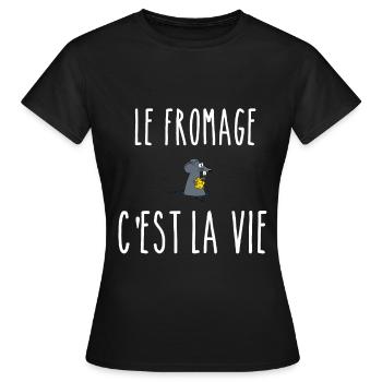 LE FROMAGE C EST LA VIE - FROMAGE - SOURIS - T-shirt Femme - noir - Devant - AI Model Female 172 dark (172cm)