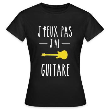 J PEUX PAS J AI GUITARE (JAUNE) - T-shirt Femme - noir - Devant - AI Model Female 172 dark (172cm)