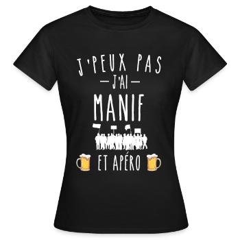 j'peux pas j'ai manif et apéro - T-shirt Femme - noir - Devant - AI Model Female 172 dark (172cm)