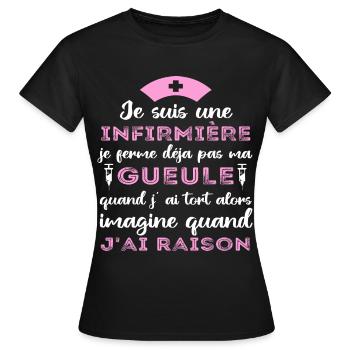 Infirmière je ferme pas ma gueule humour cadeau - T-shirt Femme - noir - Devant - AI Model Female 172 dark (172cm)