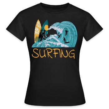 Surfen Wellenreiten - Frauen T-Shirt - Schwarz - Vorne - AI Model Female 172 dark (172cm)
