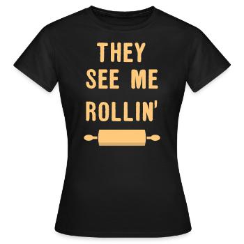 Baker Bakery Baking baked goods funny sayings - Women's T-Shirt - black - Front - AI Model Female 172 dark (172cm)
