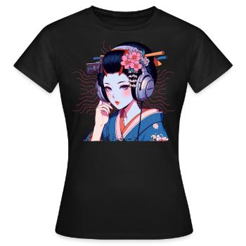 Geisha avec des écouteurs - T-shirt Femme - noir - Devant - AI Model Female 172 dark (172cm)