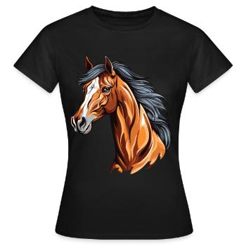 Realistisches Pferdeporträt - Frauen T-Shirt - Schwarz - Vorne - AI Model Female 172 dark (172cm)