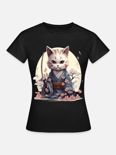 Chat kawaii samouraï avec son katana - T-shirt dam - svart