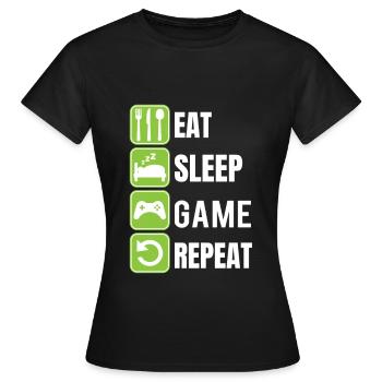 Gamer Shirt EAT SLEEP GAME REPEAT - Frauen T-Shirt - Schwarz - Vorne - AI Model Female 172 dark (172cm)