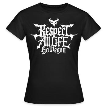 Respect All Life — Go Vegan - Frauen T-Shirt - Schwarz - Vorne - AI Model Female 172 dark (172cm)
