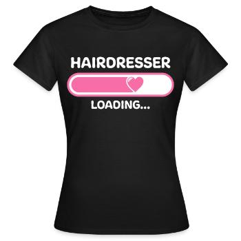 Friseurin Loading Ladebalken - Frauen T-Shirt - Schwarz - Vorne - AI Model Female 172 dark (172cm)