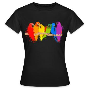 Bunte Papageien-Schar - Frauen T-Shirt - Schwarz - Vorne - AI Model Female 172 dark (172cm)