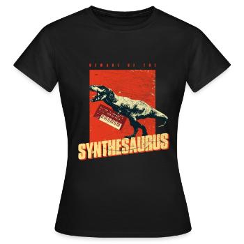 Synthétiseur analogique - Synthétiseur T Rex - T-shirt Femme - noir - Devant - AI Model Female 172 dark (172cm)