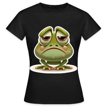Cute Frog Amphibian Morning Grouch Grumpy Sleeping - Women's T-Shirt - black - Front - AI Model Female 172 dark (172cm)