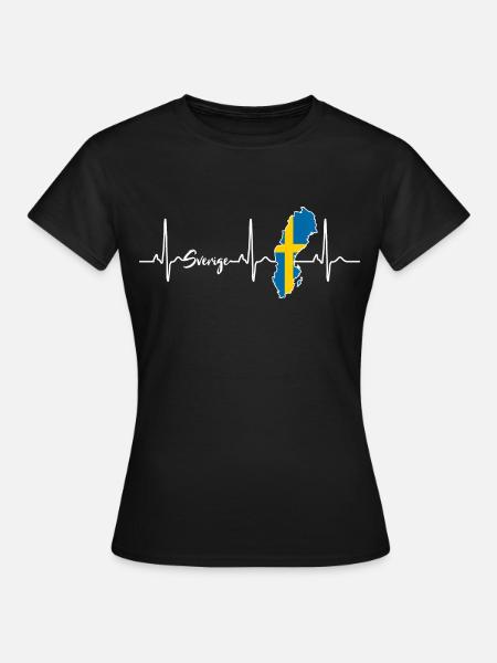 Schweden Sverige Herzschlag Skandinavien - T-shirt dam - svart