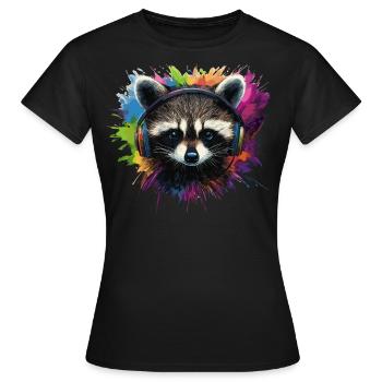 Raccoon Headphones Music Colorful Animal - Women's T-Shirt - black - Front - AI Model Female 172 dark (172cm)