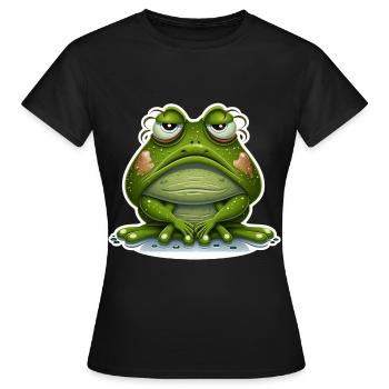 Cute Frog Amphibian Morning Grouch Grumpy Sleeping - Women's T-Shirt - black - Front - AI Model Female 172 dark (172cm)