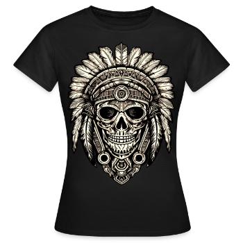 Indian skull chief feathers feather headdress - Women's T-Shirt - black - Front - AI Model Female 172 dark (172cm)