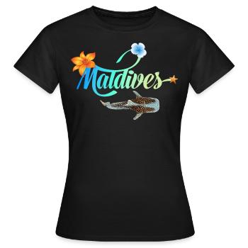 Malediven Walhai Palmen Insel Souvenir Tauchen Hai - Frauen T-Shirt - Schwarz - Vorne - AI Model Female 172 dark (172cm)