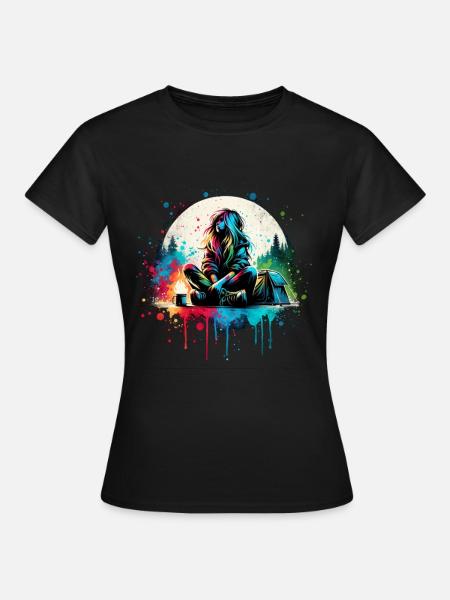 Mädchen, das Camping liebt - Frauen T-Shirt - Schwarz