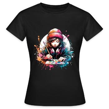 girl who love painting - Women's T-Shirt - black - Front - AI Model Female 172 dark (172cm)