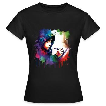 girl who love drawing - Women's T-Shirt - black - Front - AI Model Female 172 dark (172cm)