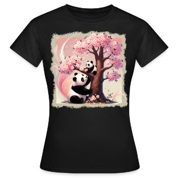 Mama und Baby-Pandas am Kirschbaum - Frauen T-Shirt - Schwarz - Vorne - AI Model Female 172 dark (172cm)