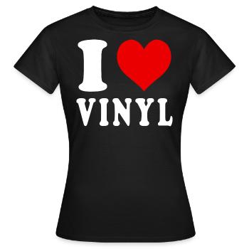 J’aime le vinyle coeur drôle spirituel - T-shirt Femme - noir - Devant - AI Model Female 172 dark (172cm)