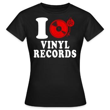 J’aime les disques vinyles coeur drôle spirituel - T-shirt Femme - noir - Devant - AI Model Female 172 dark (172cm)