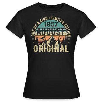 August 1957 - Geboren Im August 1957 - Geburtstags - Frauen T-Shirt - Schwarz - Vorne - AI Model Female 172 dark (172cm)