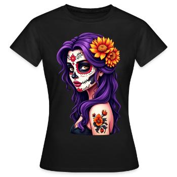 Dia de los Muertos head woman Mexico sugar skull - Women's T-Shirt - black - Front - AI Model Female 172 dark (172cm)