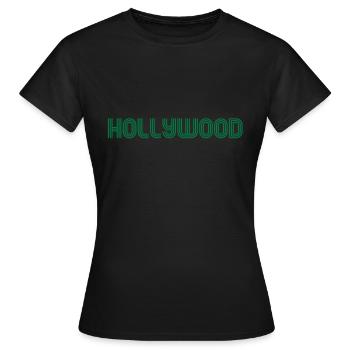 hollywood 70er Schrift Lounge - Frauen T-Shirt - Schwarz - Vorne - AI Model Female 172 dark (172cm)