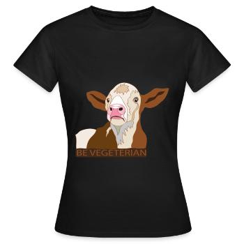 Kalb Be Vegetarian - Frauen T-Shirt - Schwarz - Vorne - AI Model Female 172 dark (172cm)