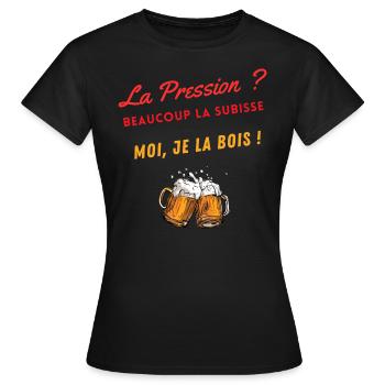 Pression à boire. Humour Cadeau Anniversaire Fête - T-shirt Femme - noir - Devant - AI Model Female 172 dark (172cm)