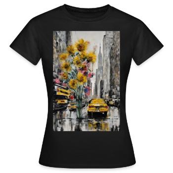 "NYC Florale Urbaine Tee" - T-shirt Femme - noir - Devant - AI Model Female 172 dark (172cm)