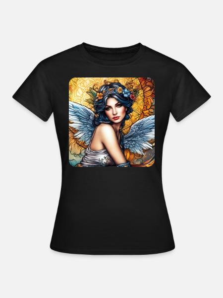 Engel mit Blumen - Frauen T-Shirt - Schwarz