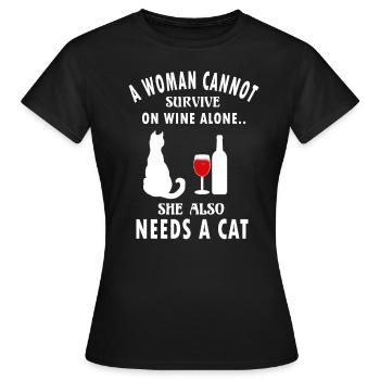 Cat Mother Wine Lover Funny Cat Owner Gift - Frauen T-Shirt - Schwarz - Vorne - AI Model Female 172 dark (172cm)