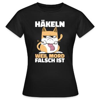 Wolle Stricken Häckeln - Frauen T-Shirt - Schwarz - Vorne - AI Model Female 172 dark (172cm)