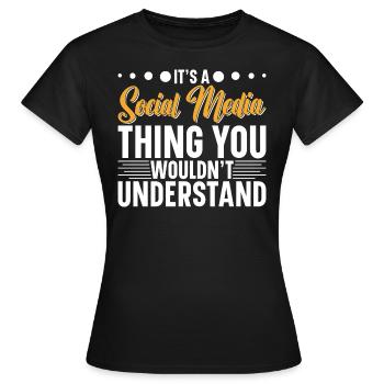SMM Manager Advertising Social Media Platform - Women's T-Shirt - black - Front - AI Model Female 172 dark (172cm)